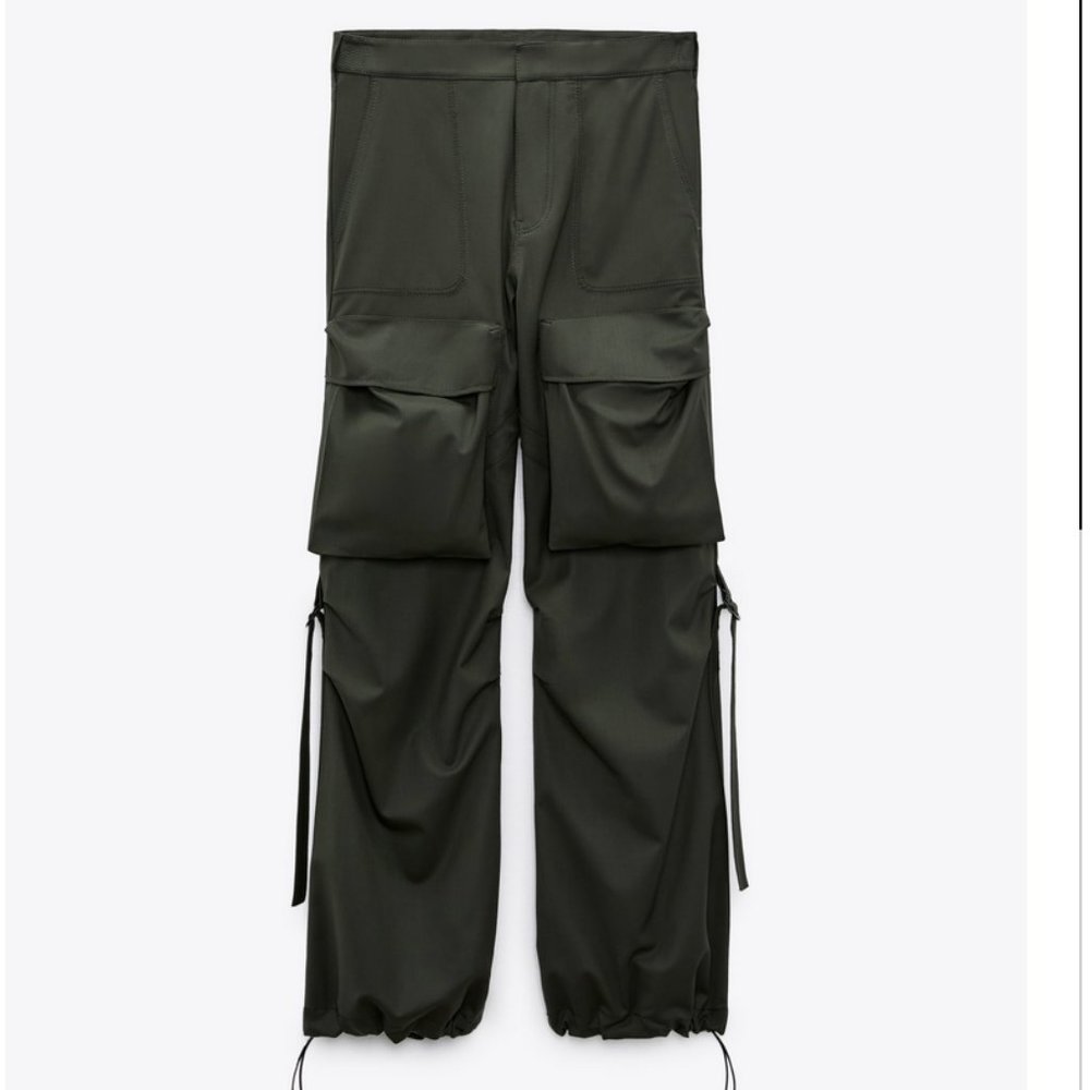 Zara Olive Green Cargo Pants with Drawstring Hems